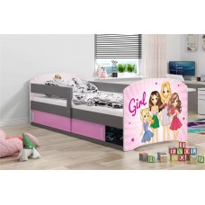 Bērnu gulta ar matraci LUKI 160x80 pelēks/girls